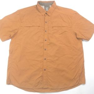 REI Mens XL Short-Sleeve Button-Front Orange Nylon